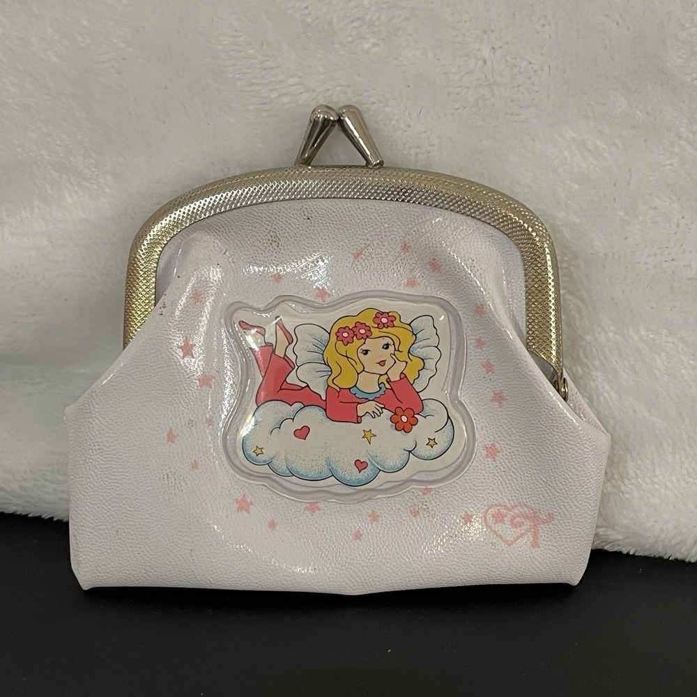 RARE Fairy Coin Purse White Kiss-Lock Clasp Vinyl Angel Girls Kids Child's T VTG